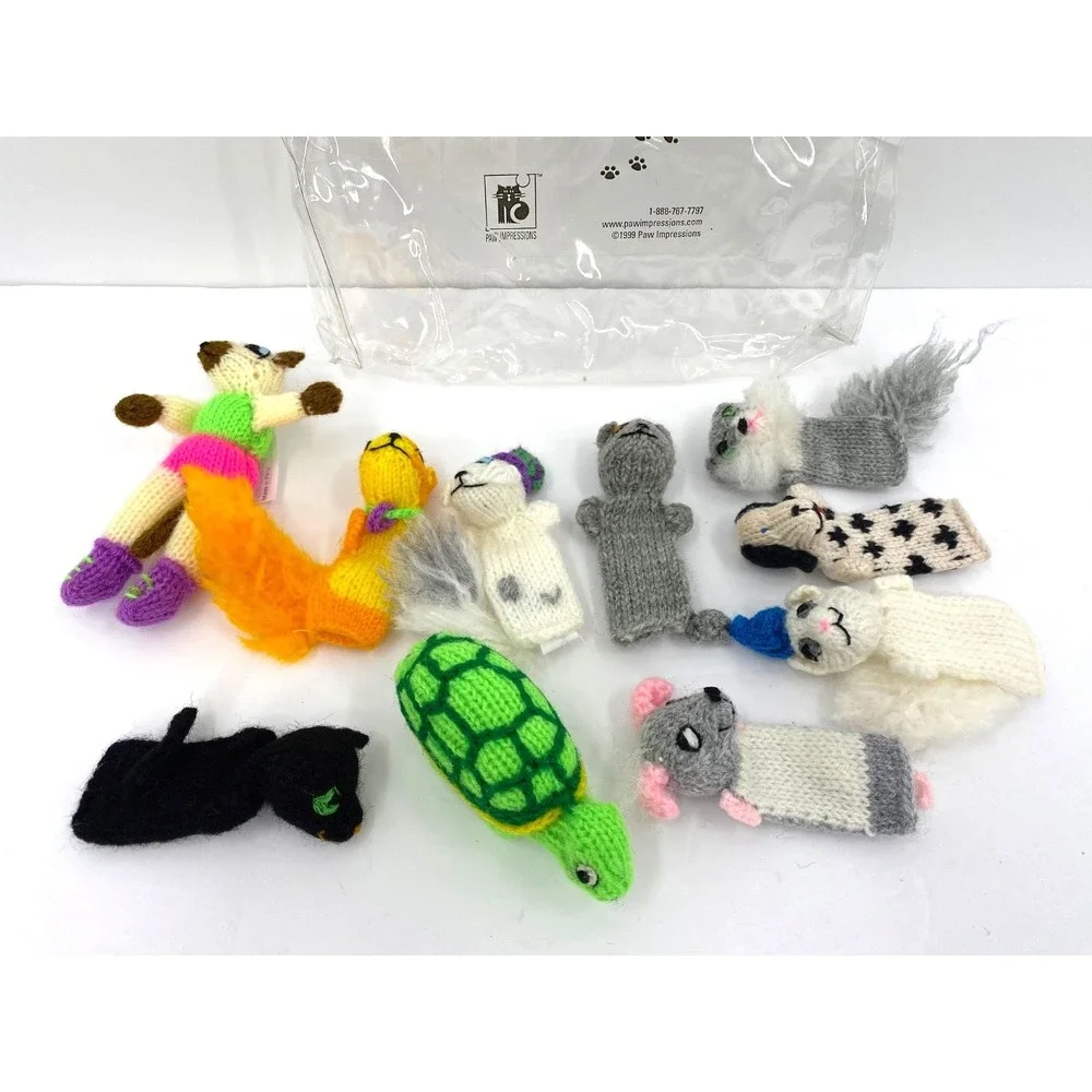 10 Knit Finger Puppets‎ Turtle Dog Mouse Squirrel Cats  Animal Colorful